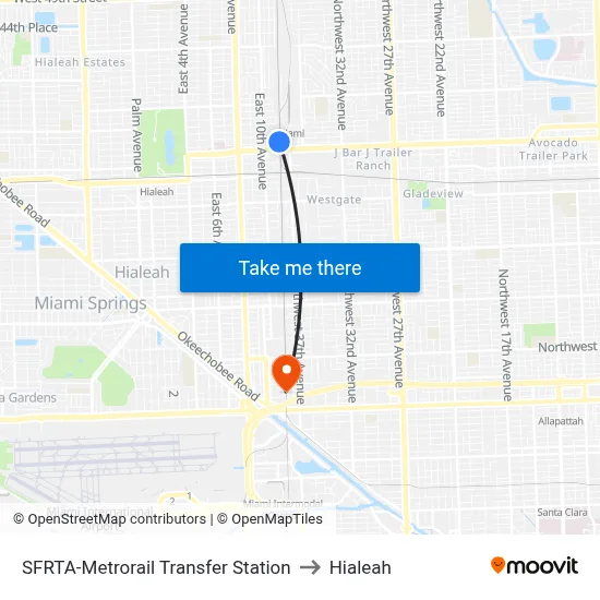 SFRTA-Metrorail Transfer Station to Hialeah map
