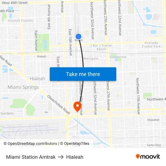 Miami Station Amtrak to Hialeah map