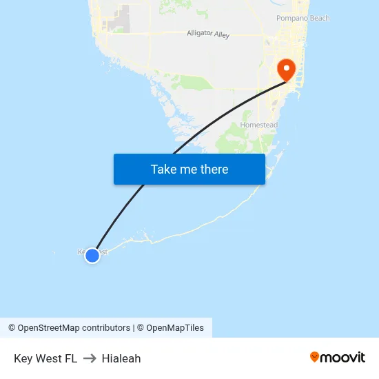 Key West FL to Hialeah map