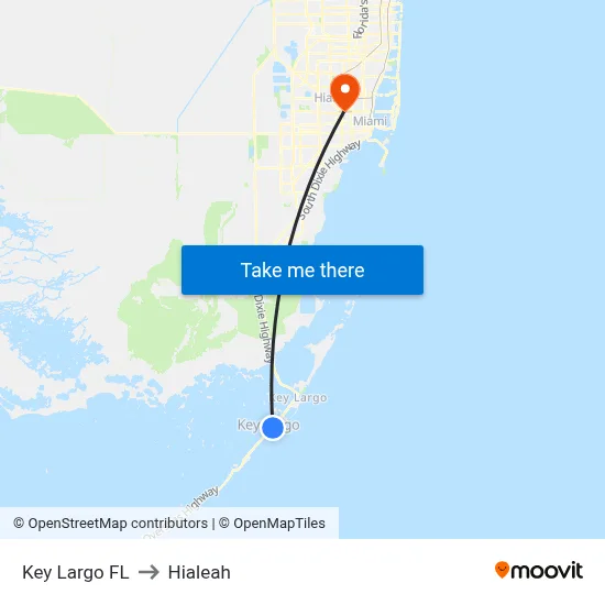 Key Largo FL to Hialeah map