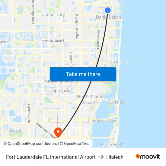 Fort Lauderdale FL International Airport to Hialeah map