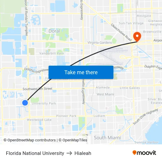 Florida National University to Hialeah map