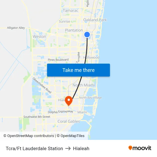 Tcra/Ft Lauderdale Station to Hialeah map