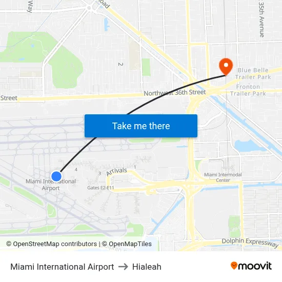 Miami International Airport to Hialeah map