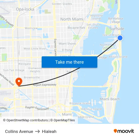 Collins Avenue to Hialeah map