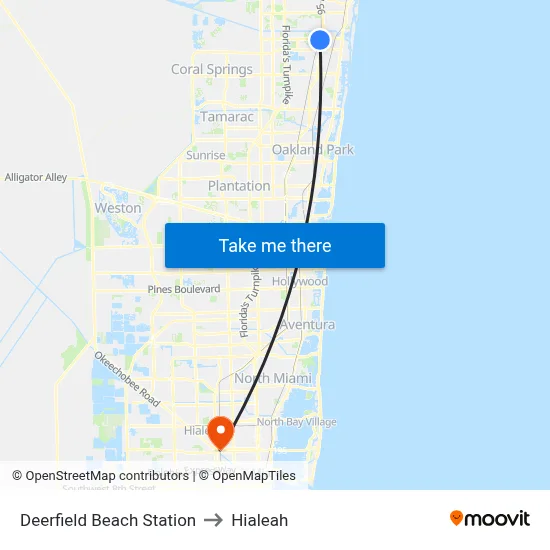 Deerfield Beach Station to Hialeah map