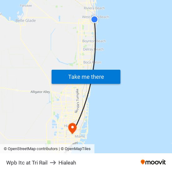 Wpb Itc at Tri Rail to Hialeah map