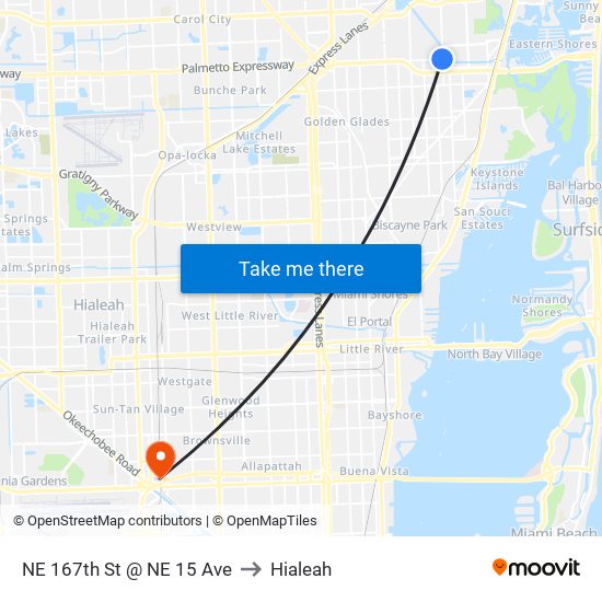 NE 167th St @ NE 15 Ave to Hialeah map