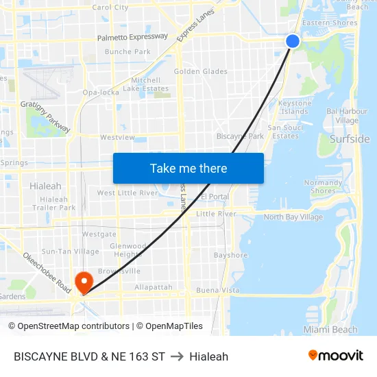 BISCAYNE BLVD & NE 163 ST to Hialeah map