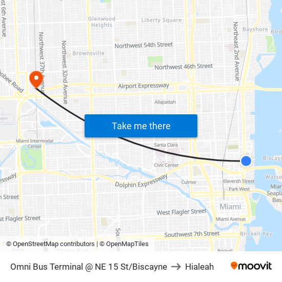 Omni Bus Terminal @ NE 15 St/Biscayne to Hialeah map