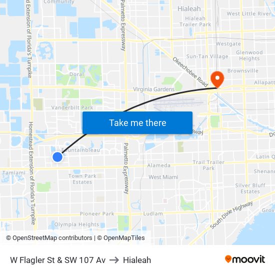 W Flagler St & SW 107 Av to Hialeah map