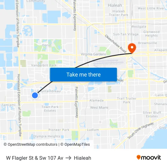 W Flagler St & Sw 107 Av to Hialeah map