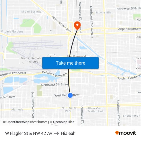 W Flagler St & NW 42 Av to Hialeah map