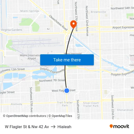 W Flagler St & Nw 42 Av to Hialeah map