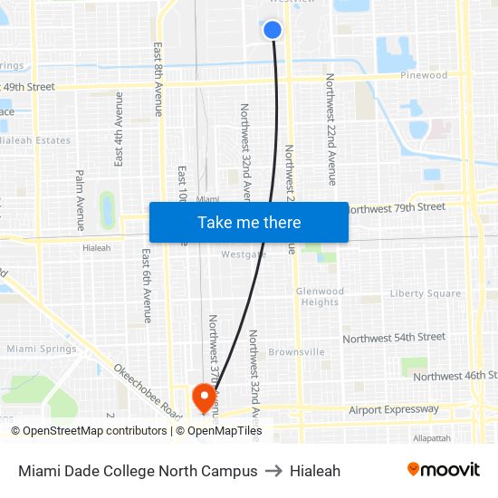 Miami Dade College North Campus to Hialeah map