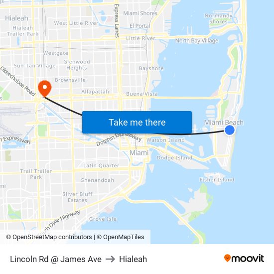 Lincoln Rd @ James Ave to Hialeah map