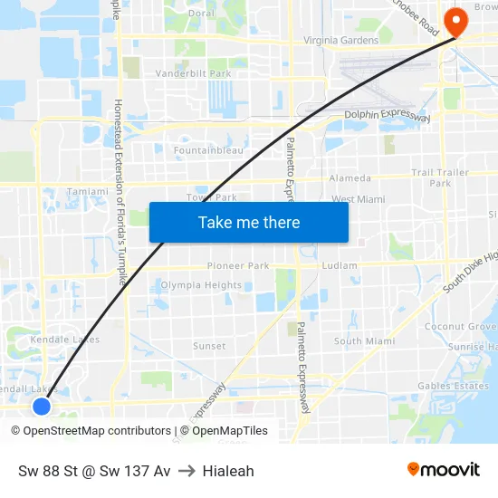 Sw 88 St @ Sw 137 Av to Hialeah map
