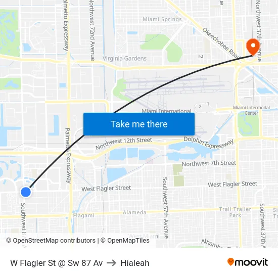 W Flagler St @ Sw 87 Av to Hialeah map