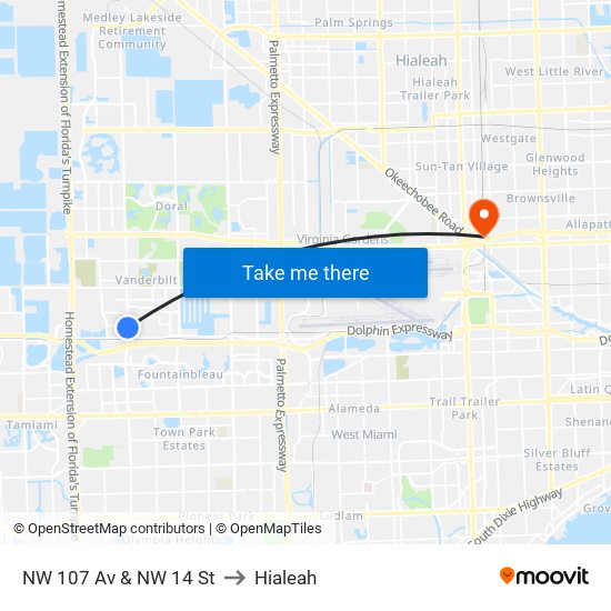 NW 107 Av & NW 14 St to Hialeah map