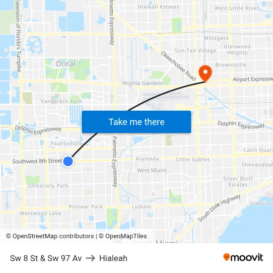 Sw 8 St & Sw 97 Av to Hialeah map