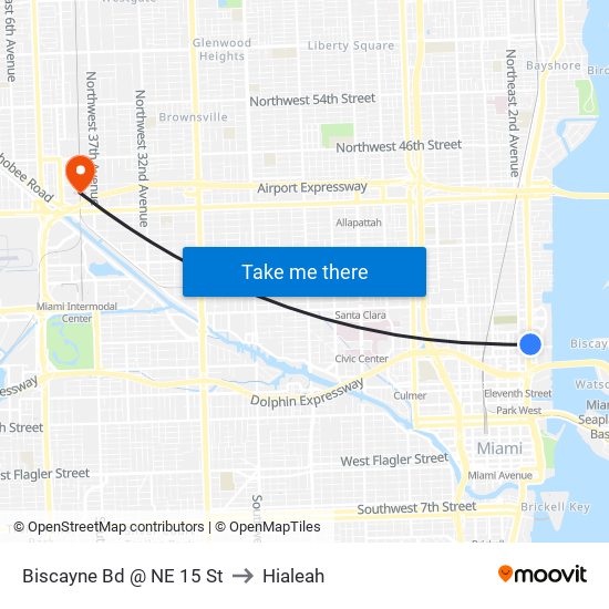 Biscayne Bd @ NE 15 St to Hialeah map