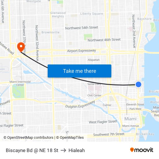 Biscayne Bd @ NE 18 St to Hialeah map