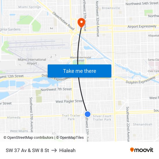 SW 37 Av & SW 8 St to Hialeah map