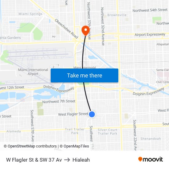 W Flagler St & SW 37 Av to Hialeah map