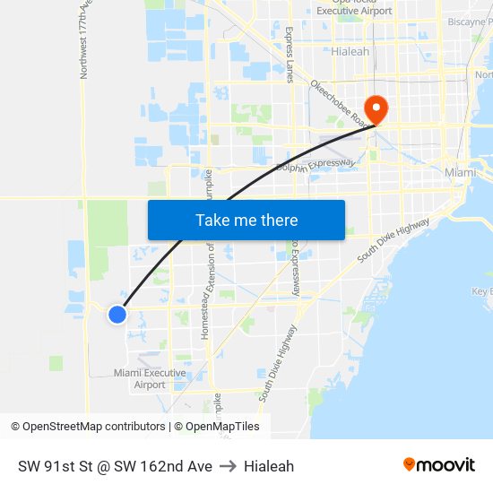SW 91st St @ SW 162nd Ave to Hialeah map
