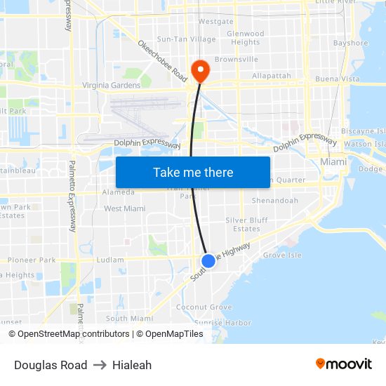 Douglas Road to Hialeah map