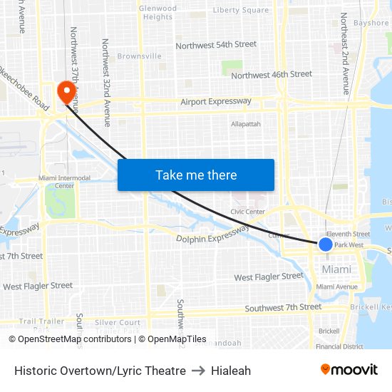 Historic Overtown/Lyric Theatre to Hialeah map