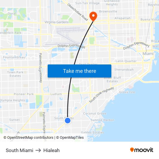 South Miami to Hialeah map