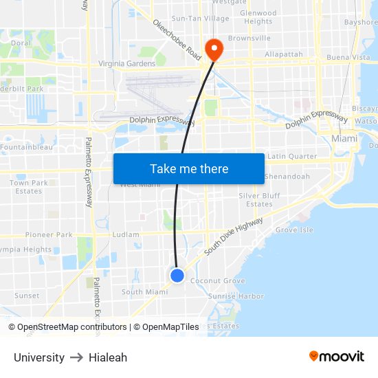 University to Hialeah map