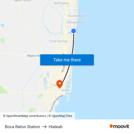 Boca Raton Station to Hialeah map