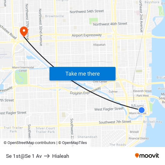 Se 1st@Se 1 Av to Hialeah map