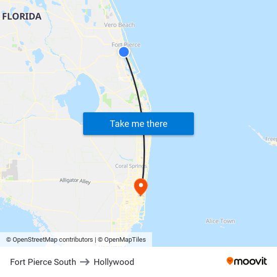 Fort Pierce South to Hollywood map