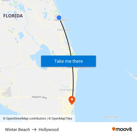 Winter Beach to Hollywood map