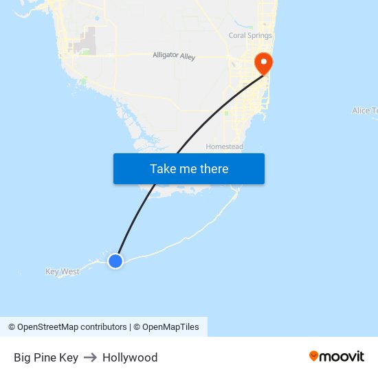 Big Pine Key to Hollywood map