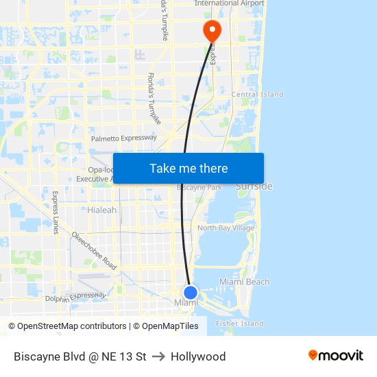 Biscayne Blvd @ NE 13 St to Hollywood map