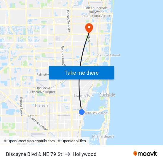 Biscayne Blvd & NE 79 St to Hollywood map