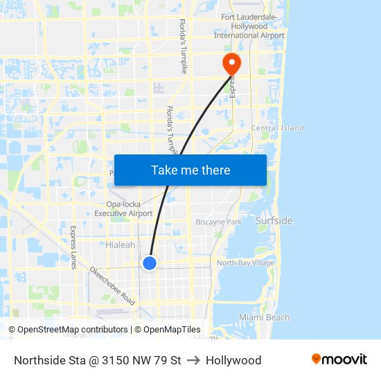 Northside Sta @ 3150 NW 79 St to Hollywood map