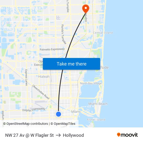 NW 27 Av @ W Flagler St to Hollywood map