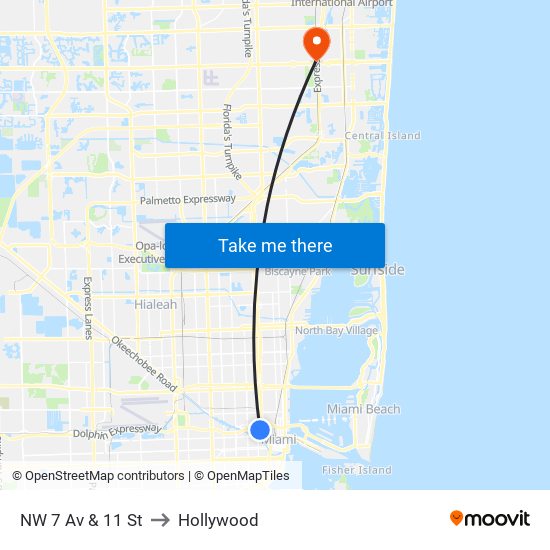 NW 7 Av & 11 St to Hollywood map