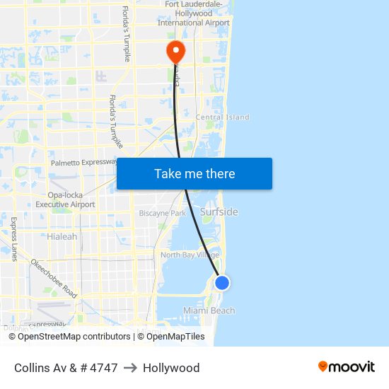 Collins Av & # 4747 to Hollywood map