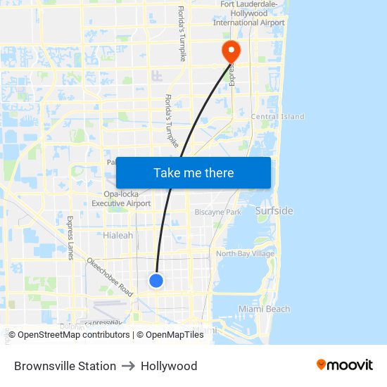 Brownsville Station to Hollywood map