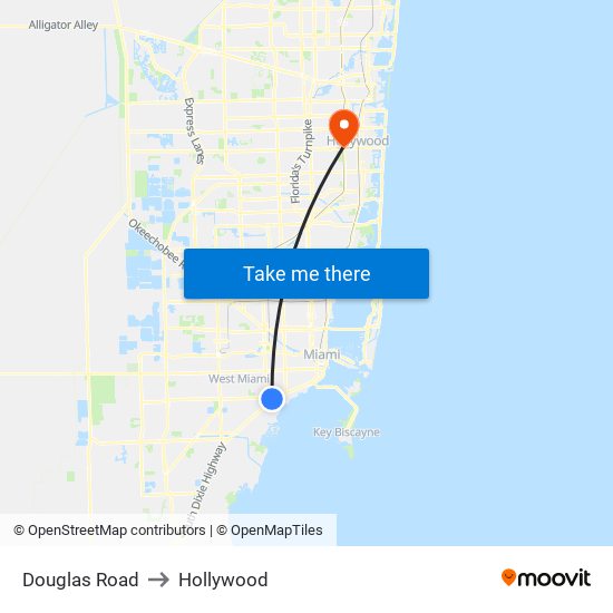 Douglas Road to Hollywood map