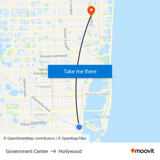 Government Center to Hollywood map