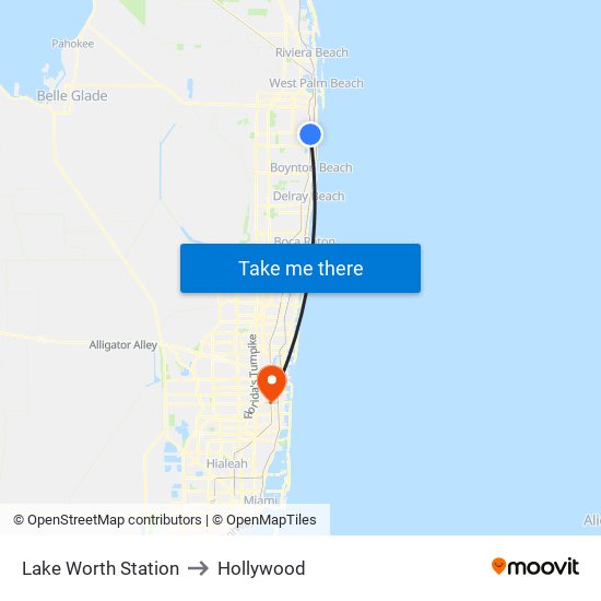Lake Worth Station to Hollywood map