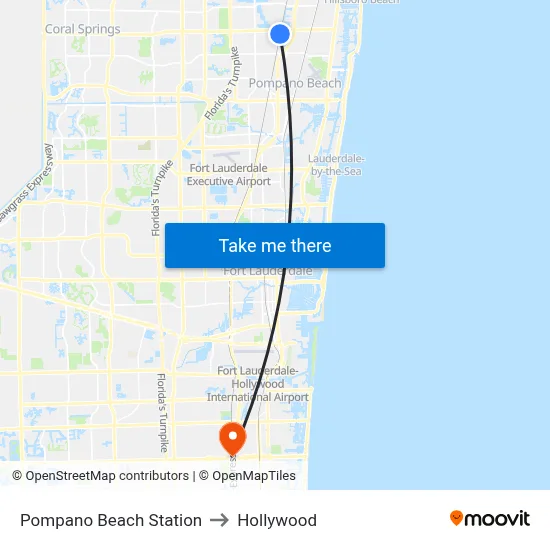 Pompano Beach Station to Hollywood map