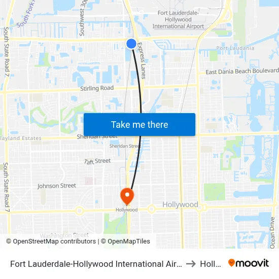 Fort Lauderdale-Hollywood International Airport Griffin Road/Tri-Rail Station to Hollywood map